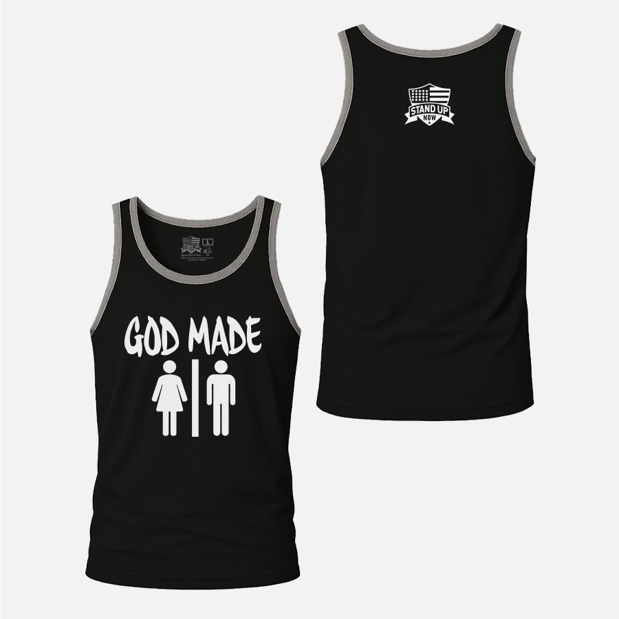 This Powerful GOD MADE MAN & WOMAN Tank Top is not only BOLD but comfortable. Available in many colors Black, Grey & green tank tops