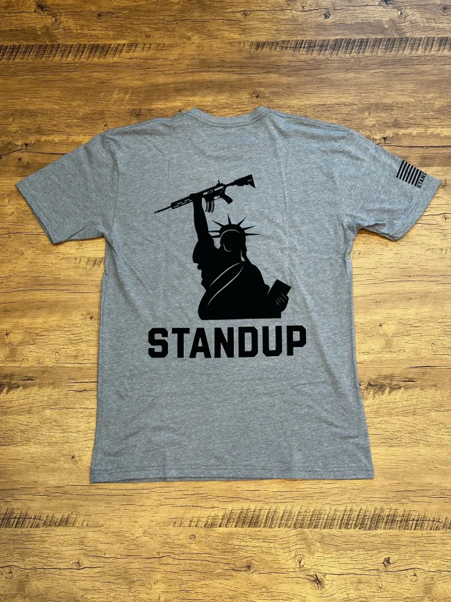 Defend the 2nd Amendment T-Shirt -Heather Grey shirt - Protecting your right to bare arms - Stand Up Now