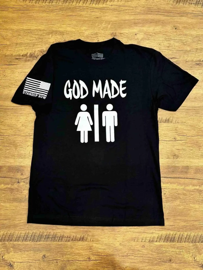 This Powerful GOD MADE MAN & WOMAN shirt is not only BOLD but comfortable. Available in shirt colors Black, White, Green, Grey & Mauve