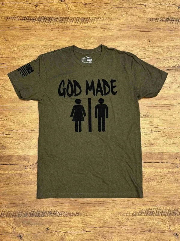 This Powerful GOD MADE MAN & WOMAN shirt is not only BOLD but comfortable. Available in shirt colors Black, White, Green, Grey & Mauve