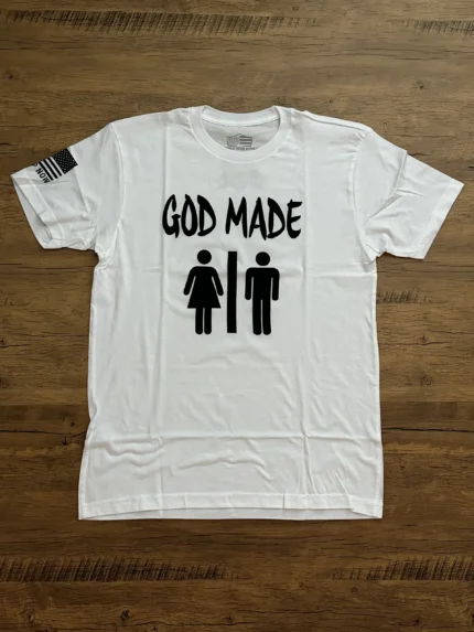 This Powerful GOD MADE MAN & WOMAN shirt is not only BOLD but comfortable. Available in shirt colors Black, White, Green, Grey & Mauve