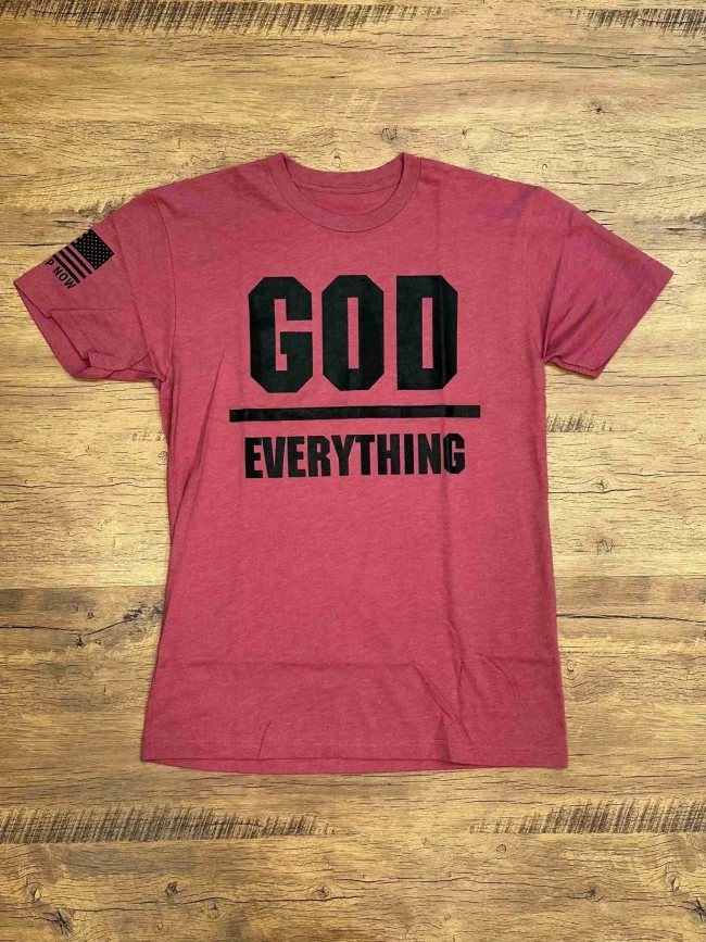 What an AMAZING GOD Shirt. God over Everything proudly displays your conservative views. Shirt comes in Green, Grey, White, Black & Mauve