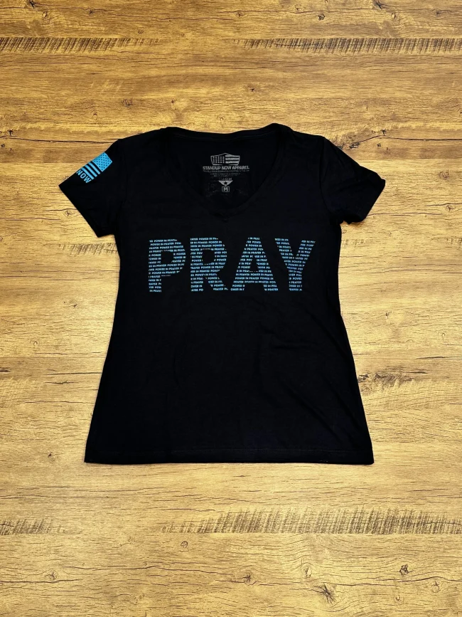 Womens V-NECK - PRAY - Power in Prayer V-NECK T-SHIRT Black