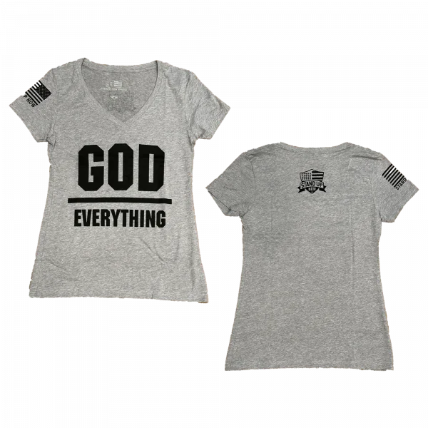 What an AMAZING GOD Shirt. God over Everything proudly displays your conservative views. Shirt comes in a women's v-neck