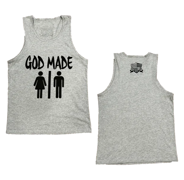 This Powerful GOD MADE MAN & WOMAN Tank Top is not only BOLD but comfortable. Available in many colors Black, Grey & green tank tops