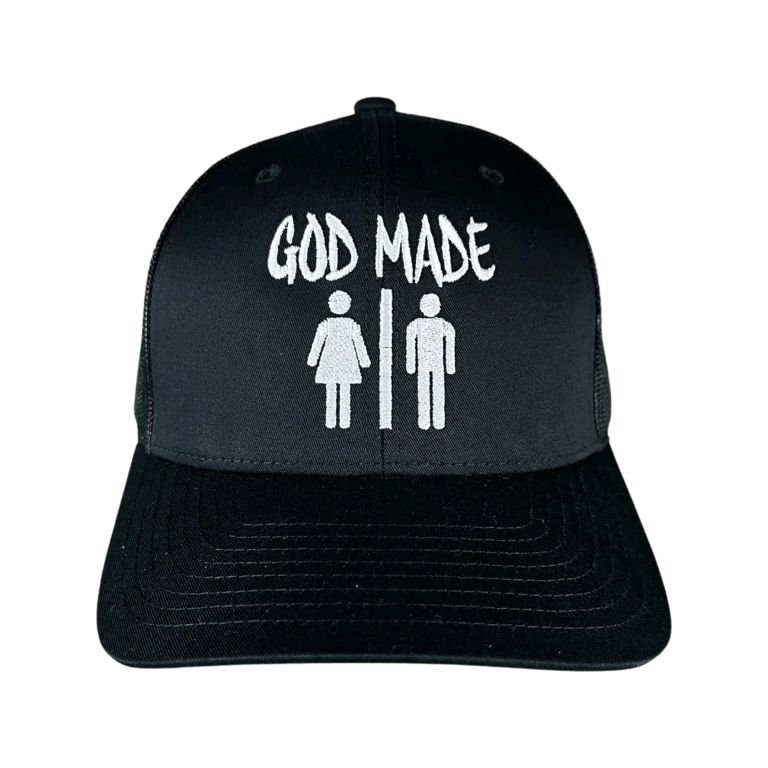 this GOD MADE MAN & WOMAN Hat gives a powerful statement. Be Bold in this ultra conservative hat. Stand Up Now and share TRUTH for all to see