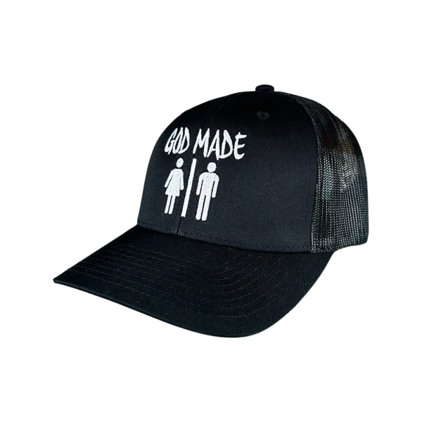 this GOD MADE MAN & WOMAN Hat gives a powerful statement. Be Bold in this ultra conservative hat. Stand Up Now and share TRUTH for all to see