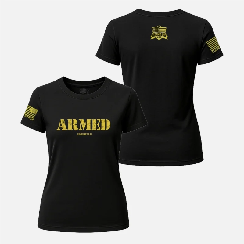 Partner - CHURCH AND STATE 35 ARMED (EPH. 6:13) ARMOR OF GOD WOMENS SHIRT