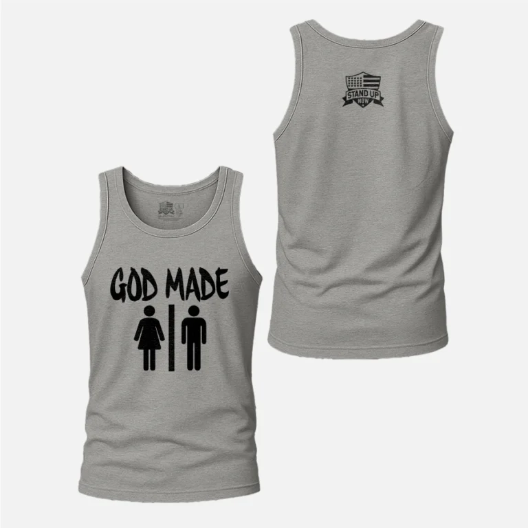 This Powerful GOD MADE MAN & WOMAN Tank Top is not only BOLD but comfortable. Available in many colors Black, Grey & green tank tops