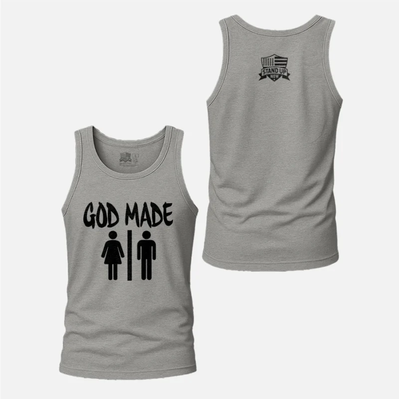 This Powerful GOD MADE MAN & WOMAN Tank Top is not only BOLD but comfortable. Available in many colors Black, Grey & green tank tops