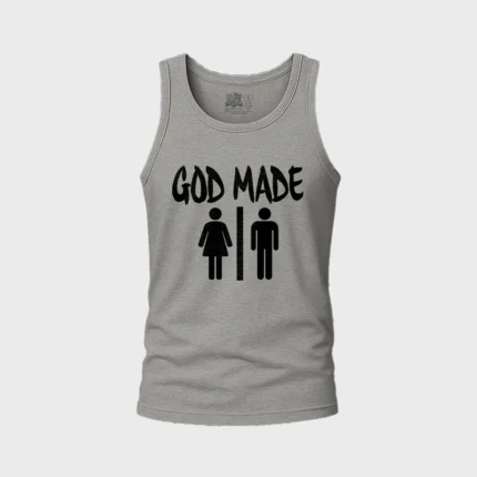 This Powerful GOD MADE MAN & WOMAN Tank Top is not only BOLD but comfortable. Available in many colors Black, Grey & green tank tops