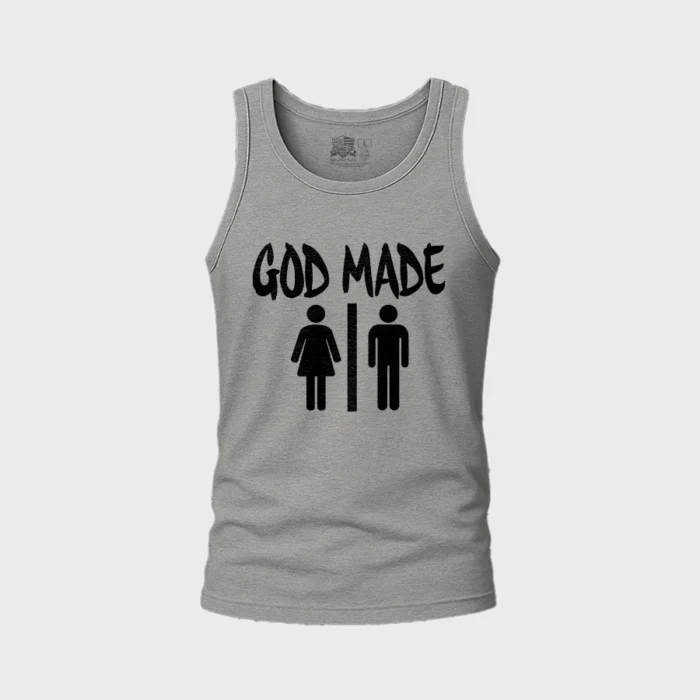This Powerful GOD MADE MAN & WOMAN Tank Top is not only BOLD but comfortable. Available in many colors Black, Grey & green tank tops